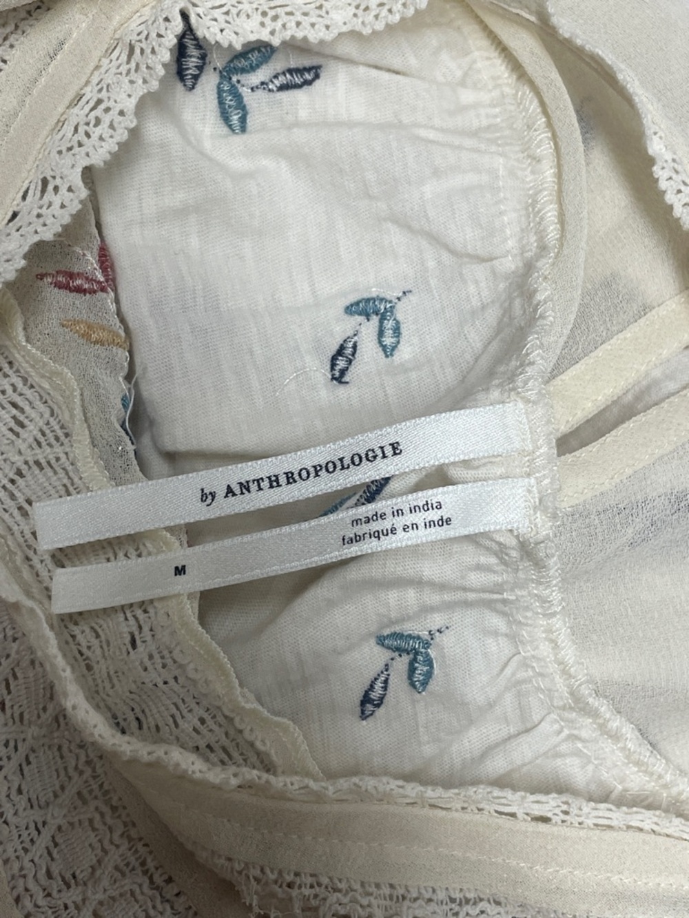 Anthropologie Cream Boho Embroidered Peasant Blouse with Blue & Rust Accents - Picture 6 of 6